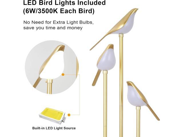 Gold Floor Lamps for Living Room, Modern Floor Lamp with Shelves, Mid Century Standing Lamp with 3 Adjustable LED Bird Lights, Corner Tall Lamp...
