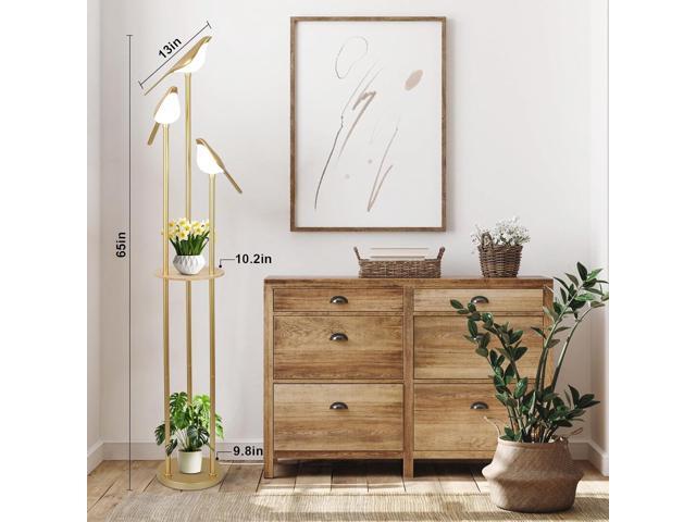 Gold Floor Lamps for Living Room, Modern Floor Lamp with Shelves, Mid Century Standing Lamp with 3 Adjustable LED Bird Lights, Corner Tall Lamp...