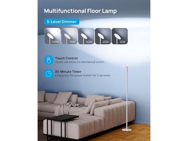 TROND Floor Lamp, LED Torchiere Uplight Lamp, 5 Brightness Aluminum Modern Standing Light, 5500K Natural Daylight, 5000 lm, 71in Tall, 30 Mins...