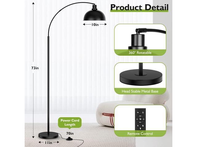 Arc Floor Lamps for Living Room, Modern Tall Standing Lamp Remote Control,Stepless Dimmable Black Floor Lamp with Hanging Dome Shade, Over Couch...