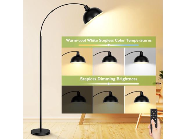 Arc Floor Lamps for Living Room, Modern Tall Standing Lamp Remote Control,Stepless Dimmable Black Floor Lamp with Hanging Dome Shade, Over Couch...