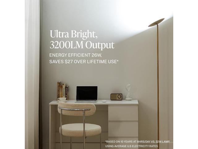 Skylight LED Floor Lamp, 3200LM, 71' Modern Torchiere in Zen Black, Stepless Dimming, Remote & Touch Control, Bright Light for Living Room or...
