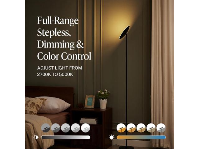 Skylight LED Floor Lamp, 3200LM, 71' Modern Torchiere in Zen Black, Stepless Dimming, Remote & Touch Control, Bright Light for Living Room or...