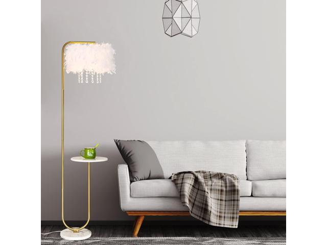 beaysyty Unique Led White Feather Floor Lamp with Tray,Ostrich Feather Stand Lamp,Living Room Bedroom Office Shop Window Decoration Lamp,Foot...