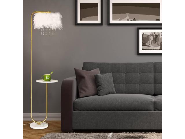 beaysyty Unique Led White Feather Floor Lamp with Tray,Ostrich Feather Stand Lamp,Living Room Bedroom Office Shop Window Decoration Lamp,Foot...