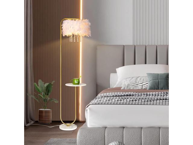 beaysyty Unique Led White Feather Floor Lamp with Tray,Ostrich Feather Stand Lamp,Living Room Bedroom Office Shop Window Decoration Lamp,Foot...