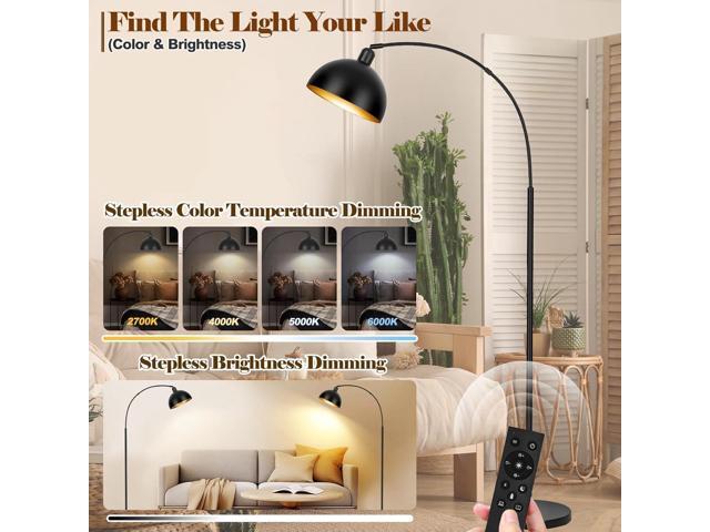 UpgradedBlack Arc Floor Lamps for Living Room - Dimmable Arched Floor Lamp with Remote Control & 2700-6000K 9W LED Bulb Included, Modern Arch...