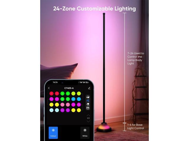 RGB & IC Smart Corner Floor Lamp20W/1100lm, 24Zone DIY & MusicSync LED Standing Lamp, App & RF Remote Control, Alexa & Google Home Compatible,...