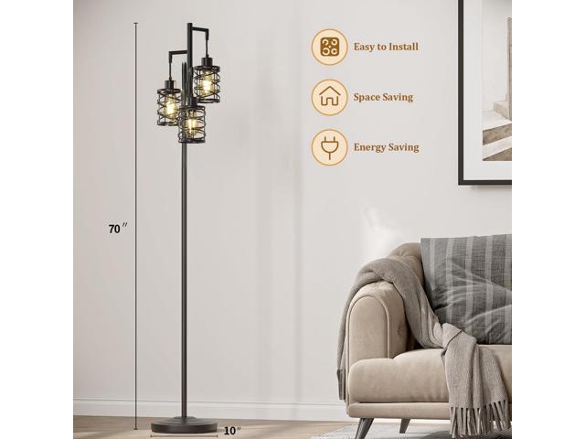 Oneach 70' Industrial Floor Lamp, Stepless Dimmable Standing Lamp with 3 Bulbs, Farmhouse Corner Standing Tree Lamp for Living Room, Tall Lamps for...