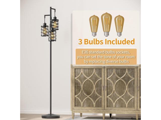 Oneach 70' Industrial Floor Lamp, Stepless Dimmable Standing Lamp with 3 Bulbs, Farmhouse Corner Standing Tree Lamp for Living Room, Tall Lamps for...
