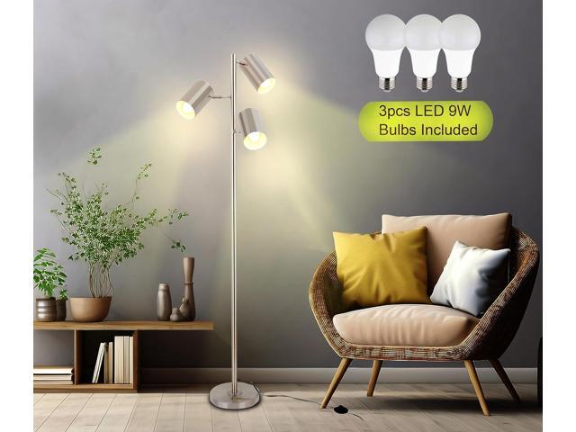 Tree Floor Lamp with 3 Light Bulbs,Nickel Standing Tall Pole Lamp with 3 Adjustable Rotating Lights,Farmhouse Floor Lamp for Living Room Bedroom...