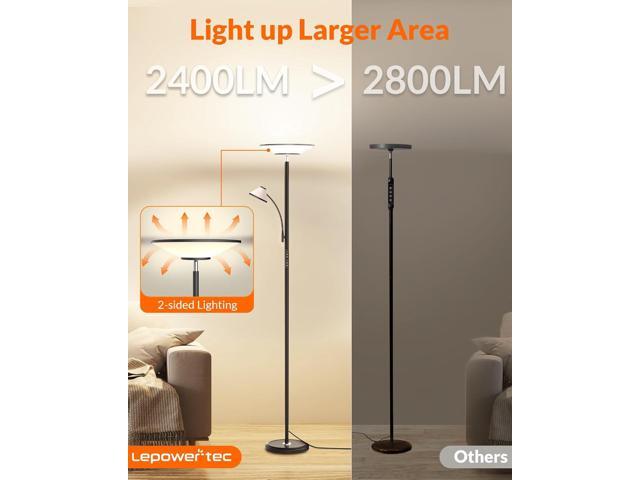 LEPOWER-TEC Bright Floor Lamp, Standing Lamp with Remote & Wall Switch, 60 Lighting Effects, Adjustable Torchiere Corner Light for Living Room,...