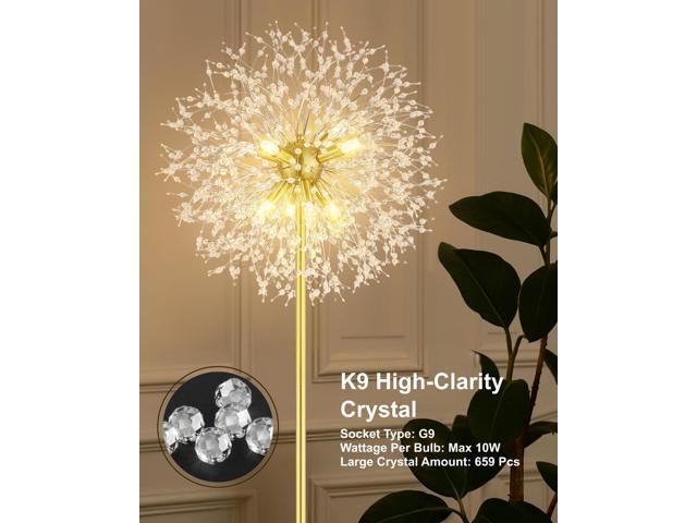 Crystal Floor Lamp, 69'' Modern Floor Lamp for Living Room, Standing Lamp with On/Off Foot Switch, Metal Tall Lamps with 659 PCS K9 Crystals, Gold...