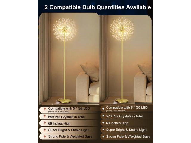 Crystal Floor Lamp, 69'' Modern Floor Lamp for Living Room, Standing Lamp with On/Off Foot Switch, Metal Tall Lamps with 659 PCS K9 Crystals, Gold...