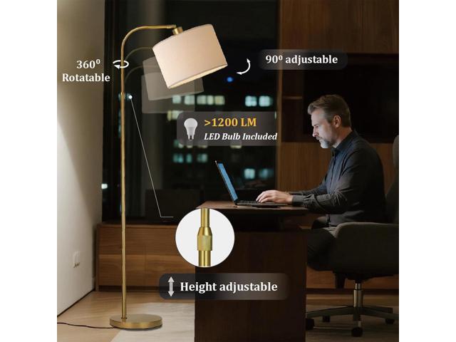 Gold Floor Lamp with Remote Control, 1200 Lumens Adjustable Height Dimmable Arc Floor Lamp for Living Room, Modern Gold Standing Lamp for Bedroom,...