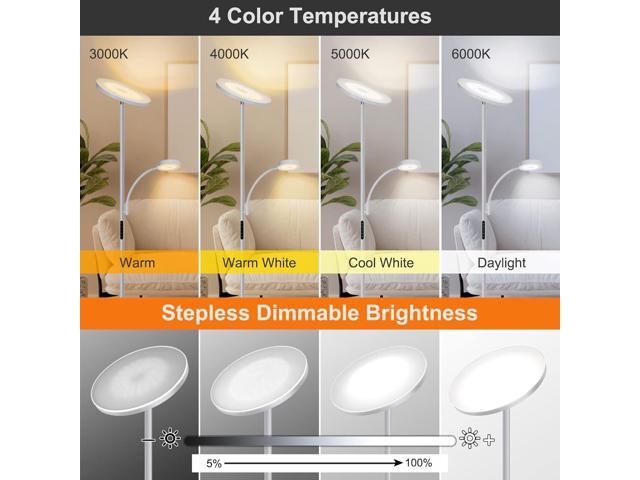 OUTON LED Floor Lamp, 27W/2400LM Torchiere Lamp & 7W/ 400LM Reading Lamp, Bright Dimmable Standing Tall Lamp with 4 Color Temperature, Remote Touch...
