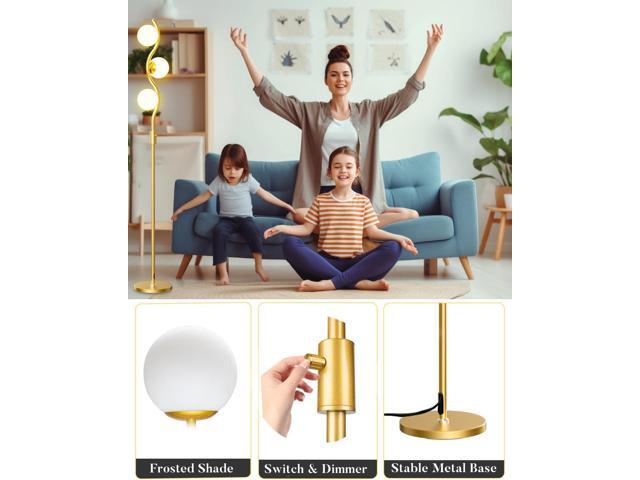 60IN Dimmable Gold Globe Floor Lamp, Modern Standing Lamps with 3 Soft Warm White 3000K Bulbs, Mid Century Floor Lamp for Living Room Bedroom Home...