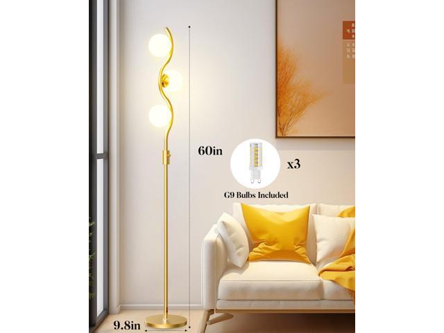60IN Dimmable Gold Globe Floor Lamp, Modern Standing Lamps with 3 Soft Warm White 3000K Bulbs, Mid Century Floor Lamp for Living Room Bedroom Home...