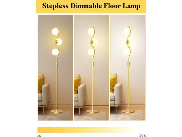 60IN Dimmable Gold Globe Floor Lamp, Modern Standing Lamps with 3 Soft Warm White 3000K Bulbs, Mid Century Floor Lamp for Living Room Bedroom Home...