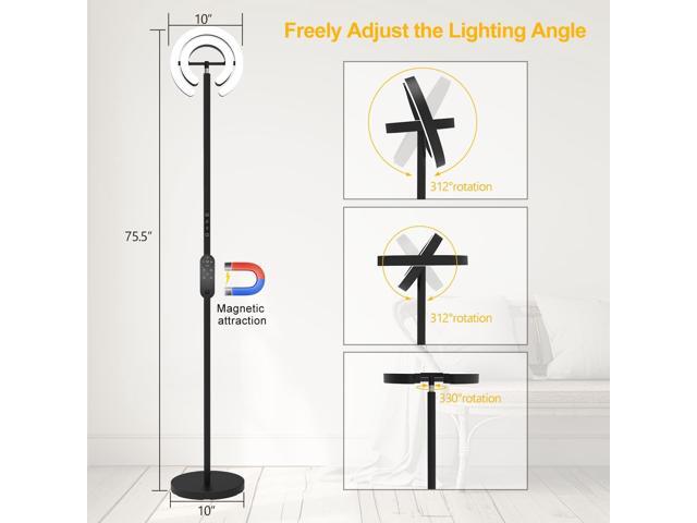 Floor Lamp for Living Room, 75.5 Inch Tall Standing Lamp for Bedroom with 2 312° Rotatable Ring Lights, 36W Bright Stepless Dimmable LED Floor...