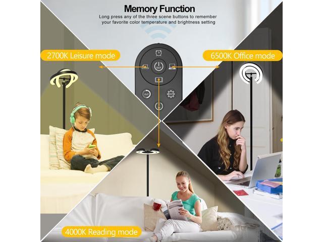Floor Lamp for Living Room, 75.5 Inch Tall Standing Lamp for Bedroom with 2 312° Rotatable Ring Lights, 36W Bright Stepless Dimmable LED Floor...
