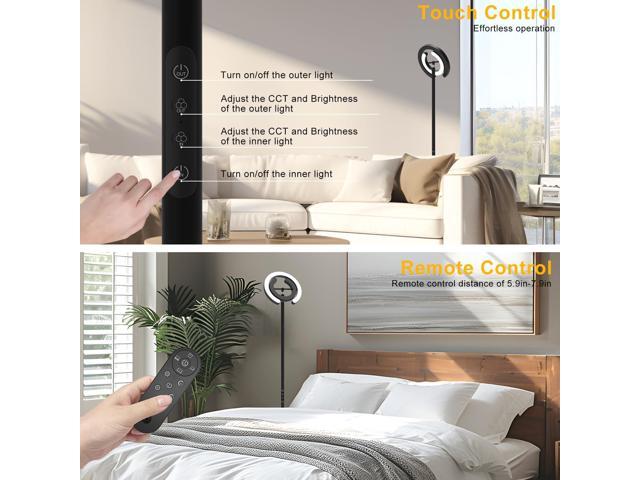 Floor Lamp for Living Room, 75.5 Inch Tall Standing Lamp for Bedroom with 2 312° Rotatable Ring Lights, 36W Bright Stepless Dimmable LED Floor...