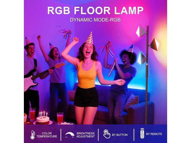 RGB Tree Floor Lamp for Living Room, Stepless Dimmable Tall Standing Lamp with Remote, Touch Control and 3 Rotatable Light, Bright LED Lights for...