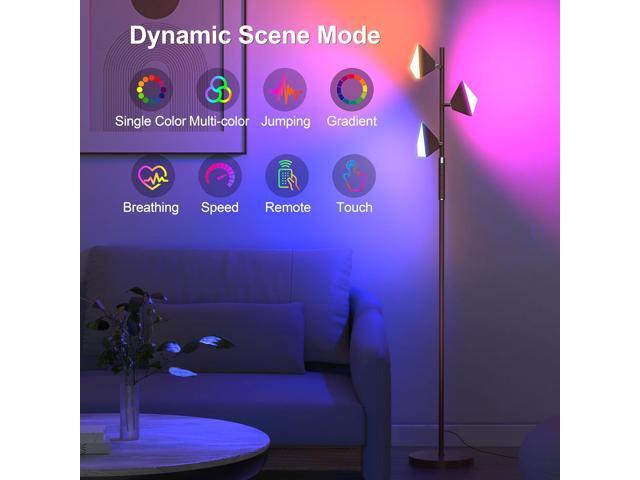 RGB Tree Floor Lamp for Living Room, Stepless Dimmable Tall Standing Lamp with Remote, Touch Control and 3 Rotatable Light, Bright LED Lights for...
