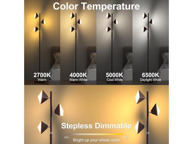 RGB Tree Floor Lamp for Living Room, Stepless Dimmable Tall Standing Lamp with Remote, Touch Control and 3 Rotatable Light, Bright LED Lights for...