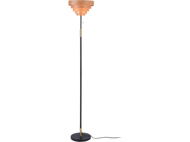 O'Bright Cascade Floor Lamp Modern Wooden Layered Lampshade, E26 Socket, Pull Chain Switch, Metal Base, Standing Lamp for Living Room, Bedroom,...