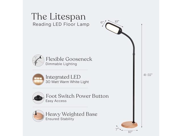 Brightech Litespan Slim LED Floor Lamp - Modern Reading Light Over Chair for Living Rooms & Offices, Tall With Adjustable Gooseneck, Crafts Work...