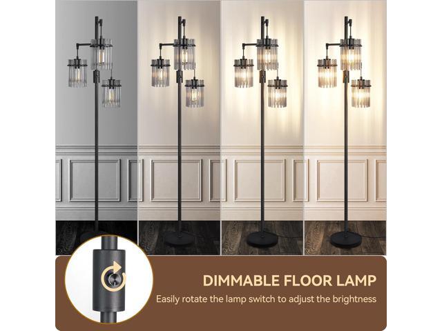 Industrial Modern Floor Lamps for Living Room, Dimmable Glass Tree Standing Tall Lamps with 3 Elegant Teardrop Cage Head & 800 Lumens LED Bulbs for...