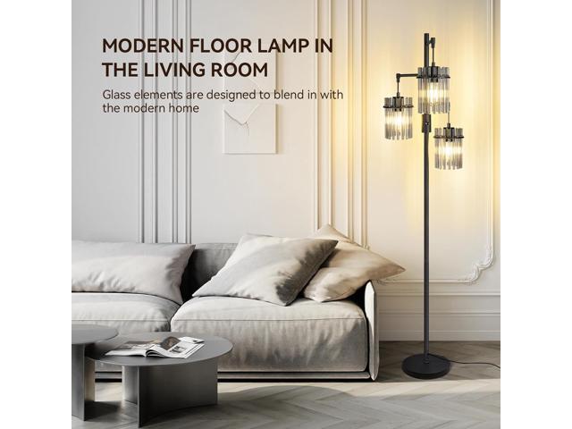 Industrial Modern Floor Lamps for Living Room, Dimmable Glass Tree Standing Tall Lamps with 3 Elegant Teardrop Cage Head & 800 Lumens LED Bulbs for...