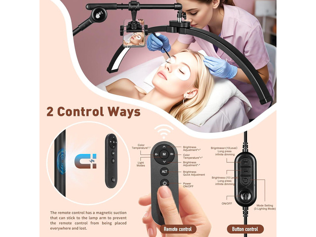 HITTI Half Moon Light for Eyelash Extensions Tattoo Artists, 2025 New Upgrad LED Lash Tech Light with 4 Wheel Rolling Base, Large Floor Eyelash...