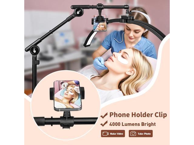 HITTI Half Moon Light for Eyelash Extensions Tattoo Artists, 2025 New Upgrad LED Lash Tech Light with 4 Wheel Rolling Base, Large Floor Eyelash...