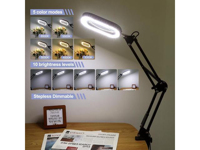 10X Large Rectangle Magnifying Glass with Light and stand, 5*3 Inch Real Glass 5 Color Modes Stepless Dimmable Arm Swing LED Floor Lamp, 3-in-1...