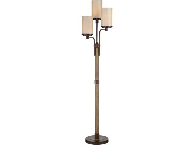 Franklin Iron Works Astoria Rustic Farmhouse Industrial Standing Floor Lamp Tree 3-Light 71' Tall Bronze Faux Wood Faux Tea Alabaster Glass for...