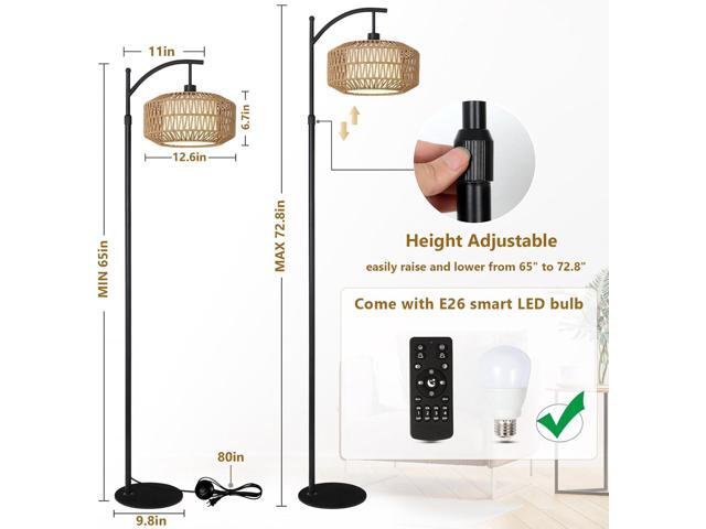 Arc Floor Lamps for Living Room, Dimmable Rattan Floor Lamp with Remote & LED Bulb, Mid Century Modern Standing Lamp with Double Shades, Boho...