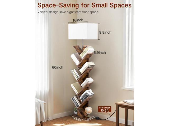 9 Tier Tree Bookshelf with Light, Remote & Timer, Modern Tall Floor Standing Book Shelf, Narrow Wood Bookcase, Small Book Organizer Shelves for...