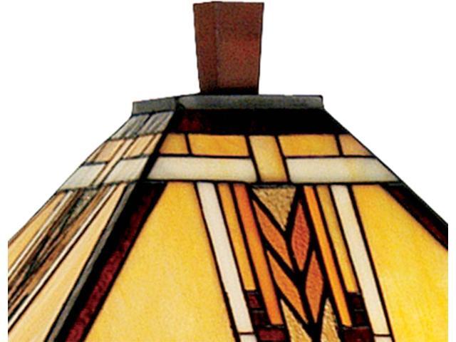 Robert Louis Tiffany Mission Rustic Tiffany Style Floor Lamp with Night Light 62.5' Tall Walnut Wood Column Square Geometric Stained Glass Shade...