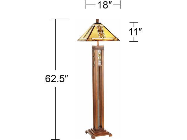 Robert Louis Tiffany Mission Rustic Tiffany Style Floor Lamp with Night Light 62.5' Tall Walnut Wood Column Square Geometric Stained Glass Shade...