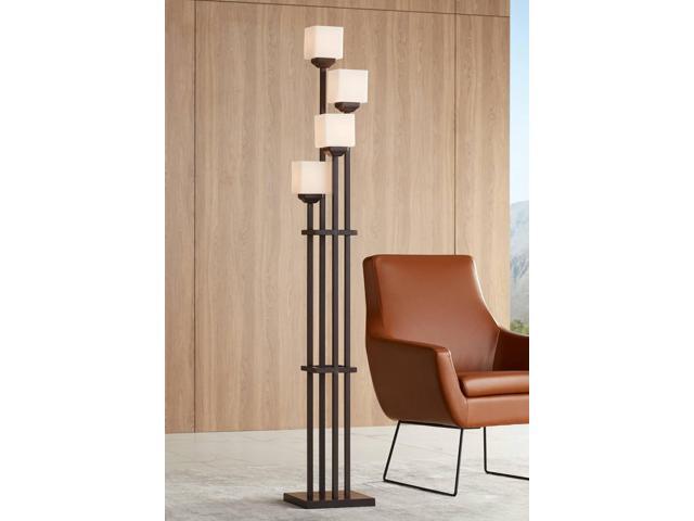 Franklin Iron Works Light Tree Rustic Farmhouse Torchiere Floor Lamp Standing 72 1/2' Tall Bronze Iron 4-Light Square-Sided White Glass Shades...