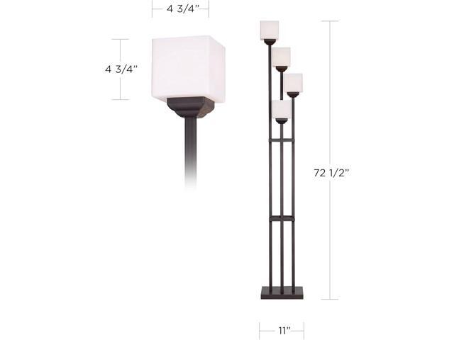 Franklin Iron Works Light Tree Rustic Farmhouse Torchiere Floor Lamp Standing 72 1/2' Tall Bronze Iron 4-Light Square-Sided White Glass Shades...