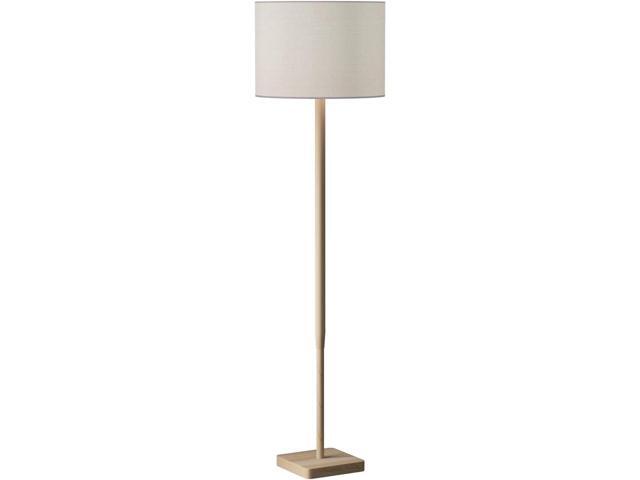 Adesso Floor Lamp with Natural Rubberwood Base and White Linen Lampshade 3-Way Adjustable Brightness, Lamp for Bedroom, Living Room, and House...