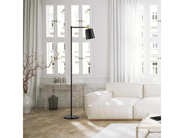 GLOBE Electric 12916 Lex 60' Floor Lamp, Black, Satin Finish, Gold Accents