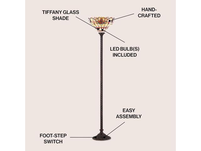 JONATHAN Y JYL8003A Davis Tiffany-Style 70' Torchiere LED Floor Lamp, Tiffany, Traditional, Foot-Step Switch, Office, Living Room, Family Room,...