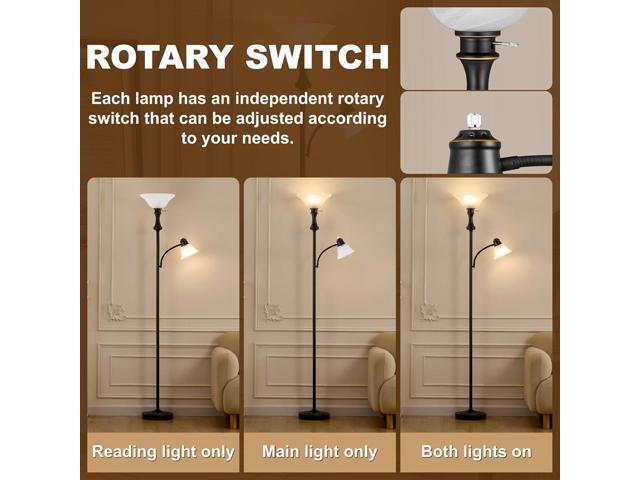71'' Torchiere Floor Lamp for Bedroom with Glass Shade, Tall Floor Lamps for Living Room with Adjustable Angle Arc Reading Light, Modern Standing...