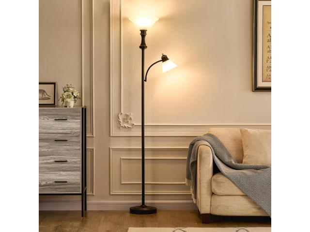 71'' Torchiere Floor Lamp for Bedroom with Glass Shade, Tall Floor Lamps for Living Room with Adjustable Angle Arc Reading Light, Modern Standing...