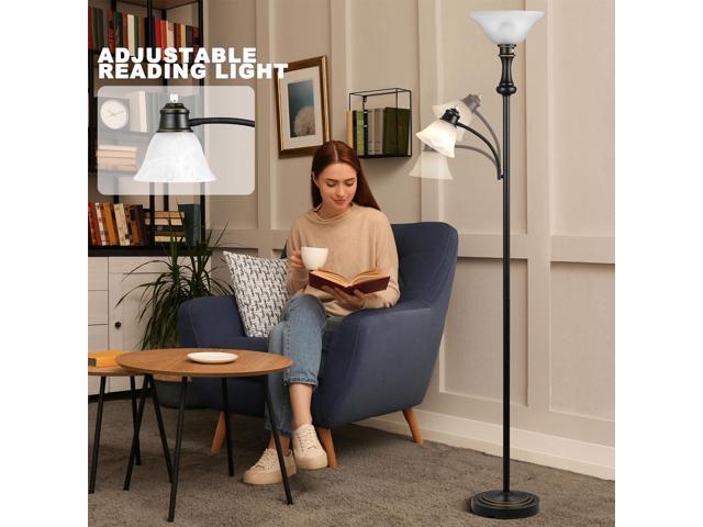 71'' Torchiere Floor Lamp for Bedroom with Glass Shade, Tall Floor Lamps for Living Room with Adjustable Angle Arc Reading Light, Modern Standing...