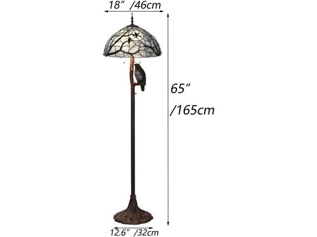 Bieye L10882 Ravens Sitting on Bare Tree Branch Against Full Moon Tiffany Style Stained Glass Floor Lamp with Raven Night Light Double Lit for...